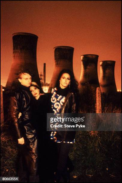 English vocalist and songwriter Mark E. Smith with his wife, American guitarist Brix Smith , and American keyboard player Marcia Schofield of British...