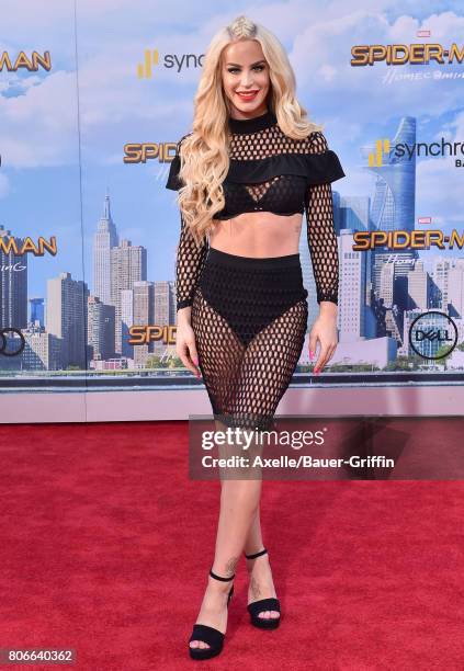 Model Gigi Gorgeous arrives at the premiere of Columbia Pictures' 'Spider-Man: Homecoming' at TCL Chinese Theatre on June 28, 2017 in Hollywood,...