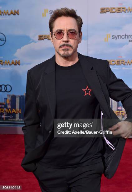 Actor Robert Downey Jr. Arrives at the premiere of Columbia Pictures' 'Spider-Man: Homecoming' at TCL Chinese Theatre on June 28, 2017 in Hollywood,...