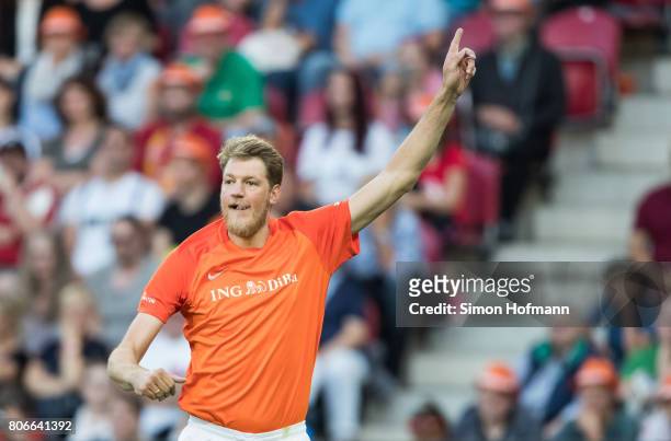 Jan Jagla of Nowitzki All Stars gestures during the Champions for Charity Friendly match at Opel Arena on July 3, 2017 in Mainz, Germany.