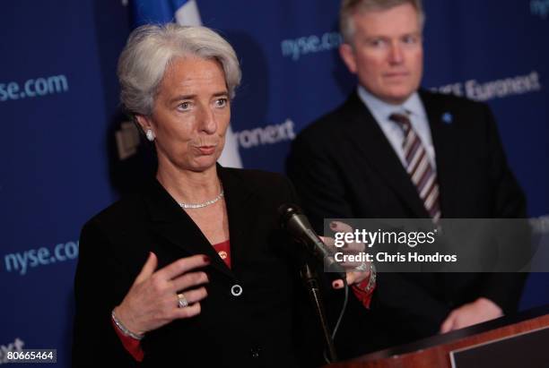 Christine Lagarde, French Minister for the Economy, Industry and Employment , appears at a press conference next to NYSE Euronext Chief Executive...