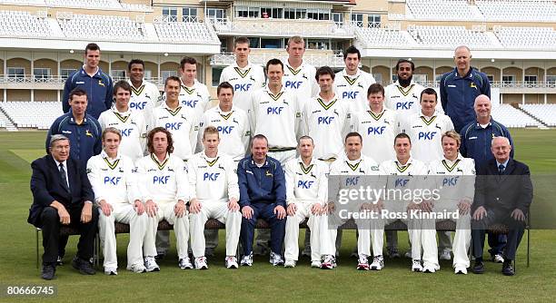 Nottinghamshire CCC. Back row L/R, Kevin Paxton,Strength and Conditioning Coach; Samit Patel; Rob Ferley;Alex Hales;Luke Fletcher;Mark Footitt; Bilal...