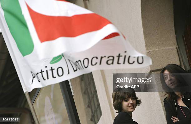 Centre-left leader Walter Veltroni's daughters Martina and Vittoria look at journalists at the Democratic Party campaign headquarter in Rome on April...