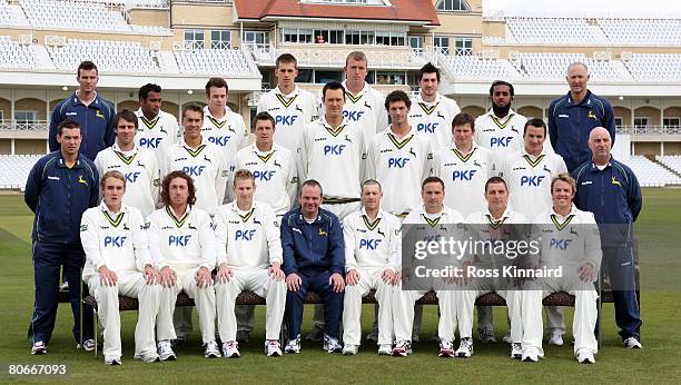 Nottinghamshire CCC. Back row L/R, Kevin Paxton,Strength and Conditioning Coach; Samit Patel; Rob Ferley;Alex Hales;Luke Fletcher;Mark Footitt; Bilal...