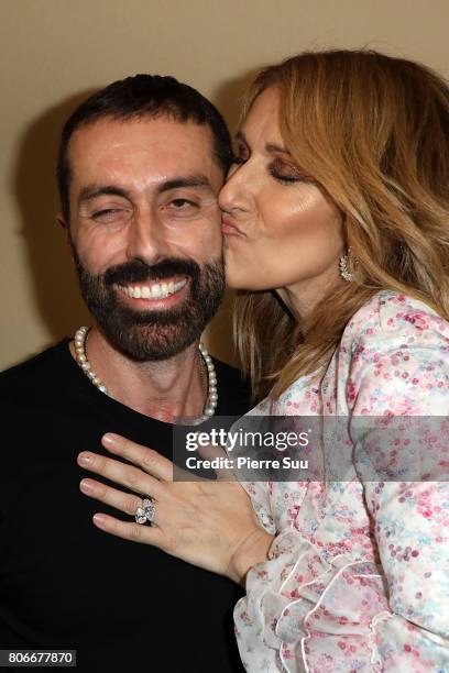 Celine Dion poses with Giambattista Valli at the Giambattista Valli Haute Couture Fall/Winter 2017-2018 show as part of Haute Couture Paris Fashion...