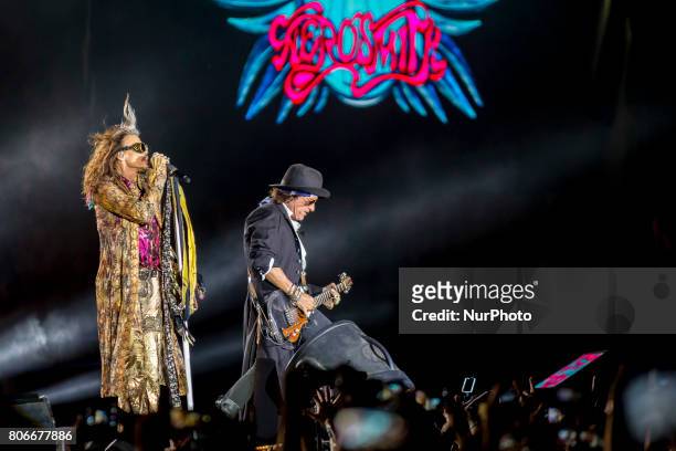 Steven Tyler of Aerosmith during his performance at Rock Fest Barcelona 2017 Festival in Santa Coloma, Spain on July 02, 2017