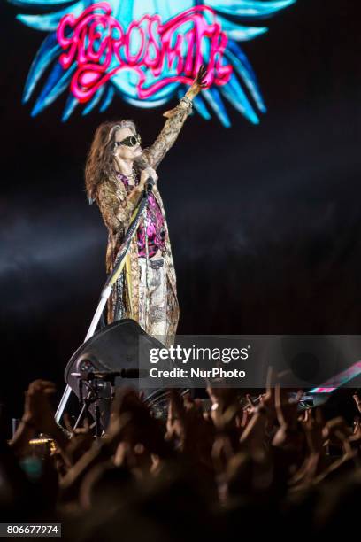 Steven Tyler of Aerosmith during his performance at Rock Fest Barcelona 2017 Festival in Santa Coloma, Spain on July 02, 2017