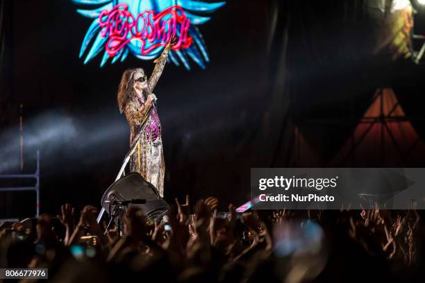 Steven Tyler of Aerosmith during his performance at Rock Fest Barcelona 2017 Festival in Santa Coloma, Spain on July 02, 2017