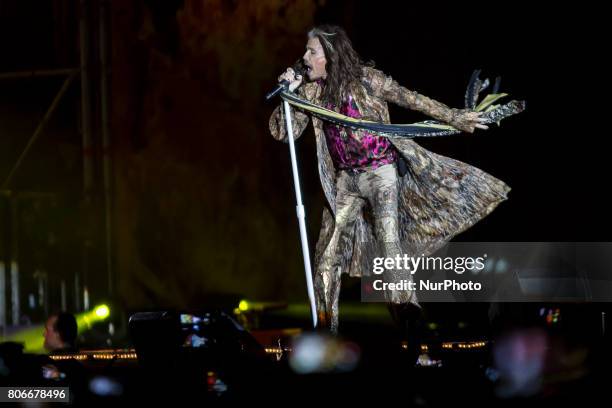 Steven Tyler of Aerosmith during his performance at Rock Fest Barcelona 2017 Festival in Santa Coloma, Spain on July 02, 2017