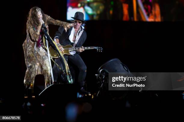 Steven Tyler of Aerosmith during his performance at Rock Fest Barcelona 2017 Festival in Santa Coloma, Spain on July 02, 2017