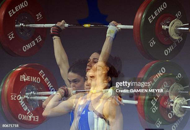 France's Melanie Noel competes in the women's 48 kg category in the 2008 European Weightlifting Championships in Lignano Sabbiadoro on April 14,...