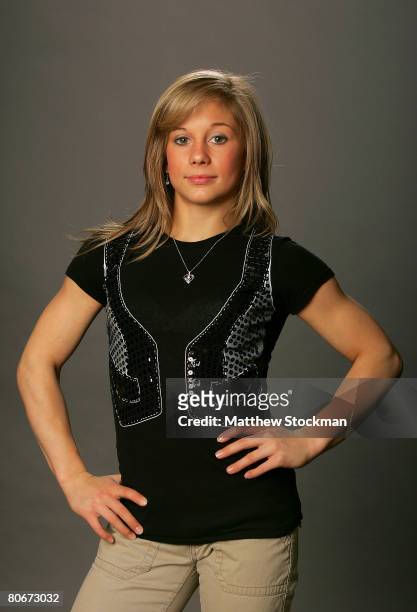 Gymnast Shawn Johnson poses for a portrait during the 2008 U.S. Olympic Team Media Summitt at the Palmer House Hilton on April 14, 2008 in Chicago,...