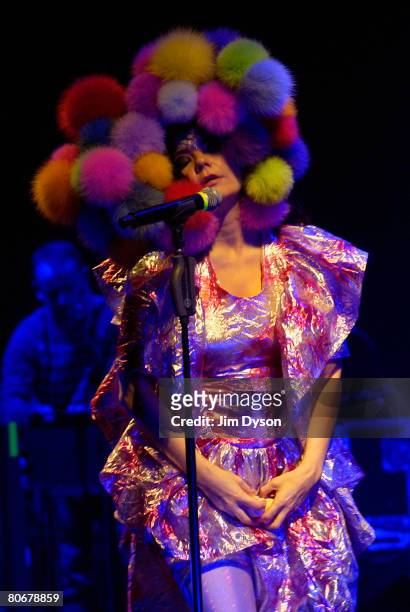 Bjork performs at Hammersmith Apollo during her Volta world tour, on April 14, 2008 in London, England.