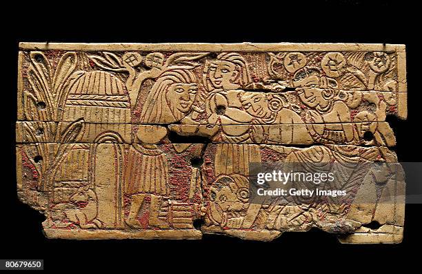 First century plaque decorated with a scene from Jataka with Ekacringa and Princess Nalini, measuring 5.9 x 11.3cm, from Begram, Afghanistan,...