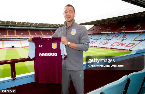 New signing John Terry of Aston Villa poses for a picture at Villa Park on July 03, 2017 in Birmingham, England.