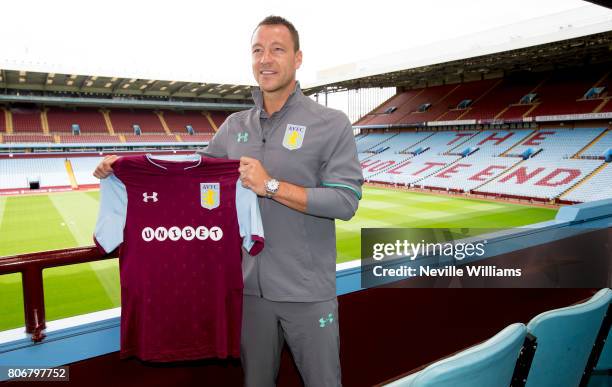 New signing John Terry of Aston Villa poses for a picture at Villa Park on July 03, 2017 in Birmingham, England.