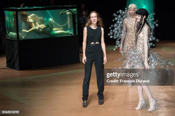 Designer Iris Van Herpen walks the runway during the Iris Van HerpenHaute Couture Fall/Winter 2017-2018 show as part of Haute Couture Paris Fashion...