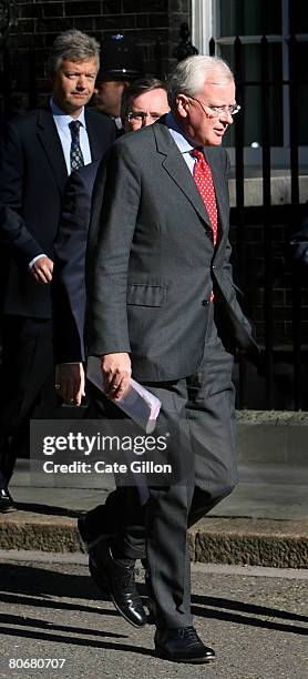 Of Barclays Bank, John Varley, leaves Downing Street with other leading bankers following talks with the British Prime Minister Gordon Brown on April...