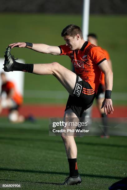 Jordie Barrett of the All Blacks during a New Zealand All Blacks training session at Trusts Stadium on July 4, 2017 in Auckland, New Zealand.