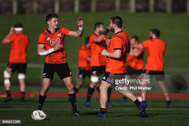 Beauden Barrett of the All Blacks during a New Zealand All Blacks training session at Trusts Stadium on July 4, 2017 in Auckland, New Zealand.