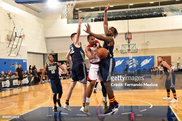 Zak Irvin of the Miami Heat passes the ball against the Indiana Pacers on July 3, 2017 during the 2017 Summer League at Amway Center in Orlando,...