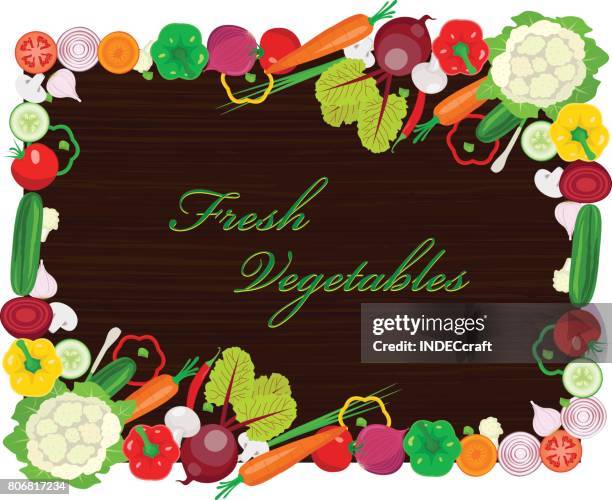 fresh vegetable frame - spring onion stock illustrations