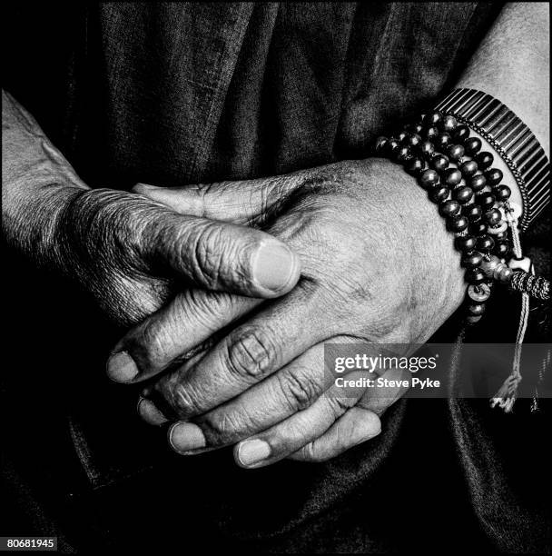 The hands of Tenzin Gyatso, the 14th Dalai Lama, 1996.