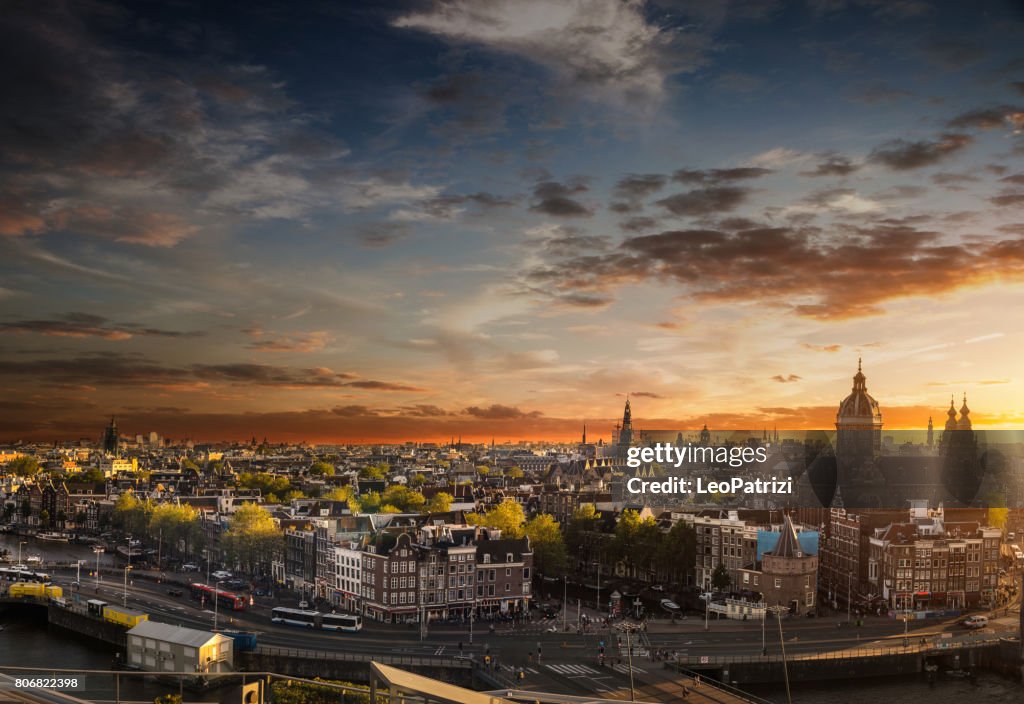 Amsterdam cityscape - View over the cathedral and old town