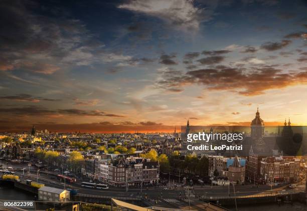 amsterdam cityscape - view over the cathedral and old town - amsterdam stock pictures, royalty-free photos & images