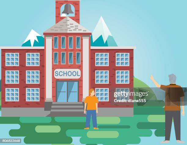 back to school concept in flat style - rural school stock illustrations