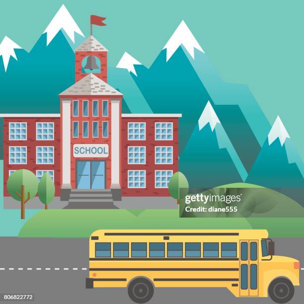 back to school concept in flat style - rural school stock illustrations