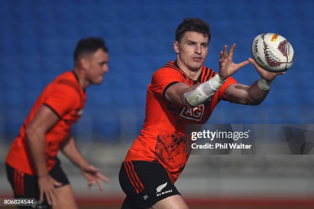 Beauden Barrett of the All Blacks during a New Zealand All Blacks training session at Trusts Stadium on July 4, 2017 in Auckland, New Zealand.