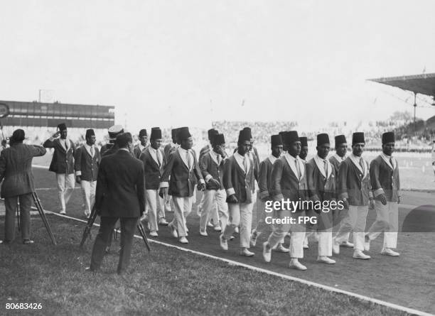 The Egyptian team taking part in the opening ceremony of the Summer Olympic Games at the Stade Olympique Yves-du-Manoir, Paris, 4th May 1924.