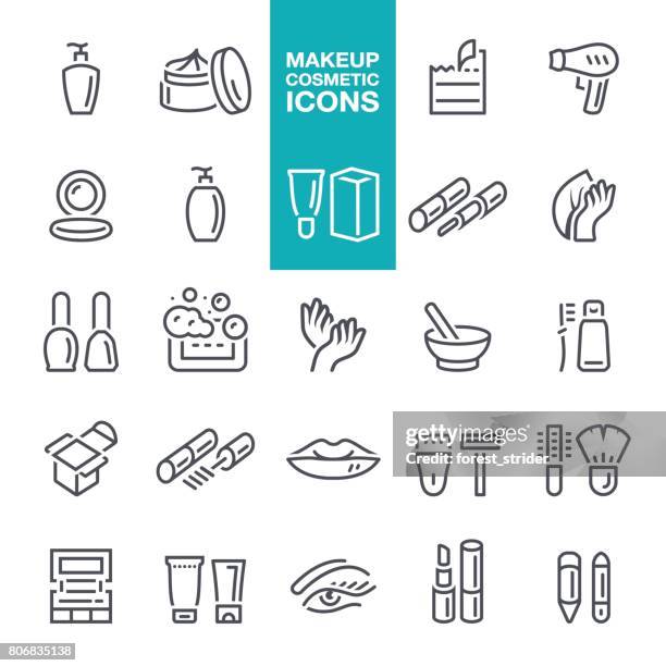 makeup and cosmetics line icons - eyeshadow stock illustrations