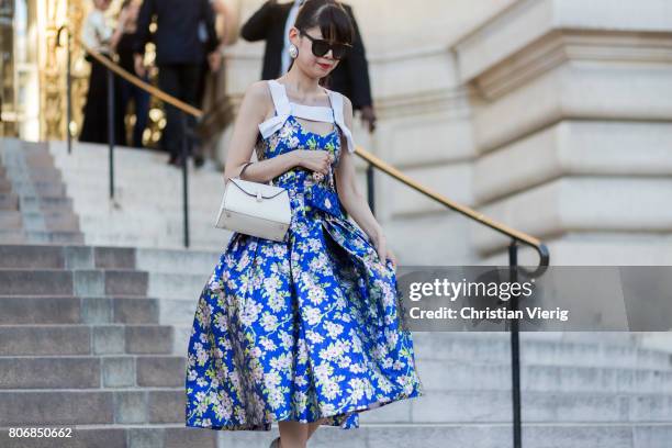 Leaf Greener wearing a dress outside Giambattista Valli during Paris Fashion Week - Haute Couture Fall/Winter 2017-2018 : Day Two on July 3, 2017 in...