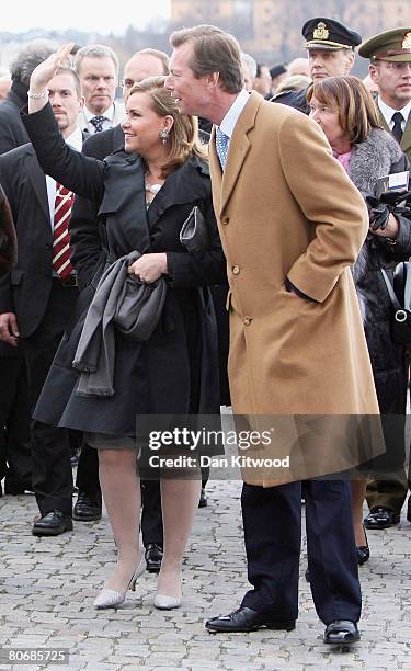 Grand Duchess Maria Teresa and Grand Duke Henri, take a tour through the old town in Stockholm on the first day of a three day state visit on April...