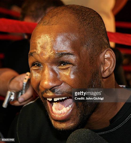 Bernard Hopkins of the USA meets the media before his open workout at Planet Hollywood Resort and Casino on April 15, 2008 in Las Vegas, Nevada.