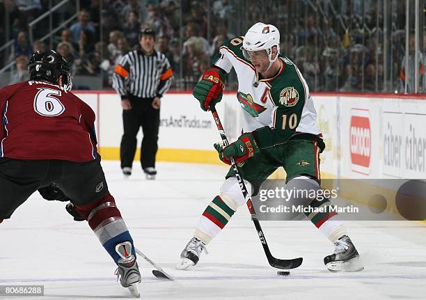 Marian Gaborik of the Minnesota Wild skates against the Colorado Avalanche during game three of the 2008 NHL Stanley Cup Playoffs Western Conference...
