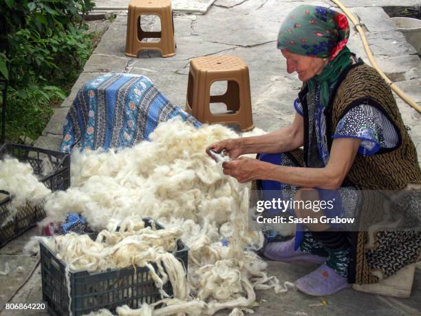 wool processing - nakhchivan stock pictures, royalty-free photos & images