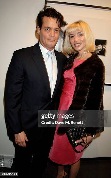 Matthew Mellon and Noelle Reno attend the private view of 'Alison Jackson: Seeing Is Deceiving', at the Hamiltons Gallery on April 15, 2008 in...