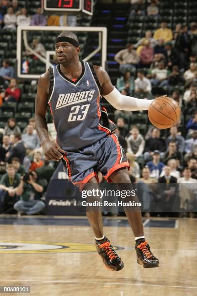 Jason Richardson of the Charlotte Bobcats moves the ball against the Indiana Pacers during the game at Conseco Fieldhouse on March 19, 2008 in...