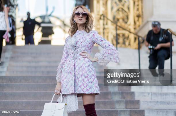 Celine Dion outside Giambattista Valli during Paris Fashion Week - Haute Couture Fall/Winter 2017-2018 : Day Two on July 3, 2017 in Paris, France.