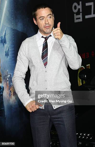 Robert Downey Jr attends the "Iron Man" press conference at Shilla Hotel on April 16, 2008 in Seoul, South Korea.