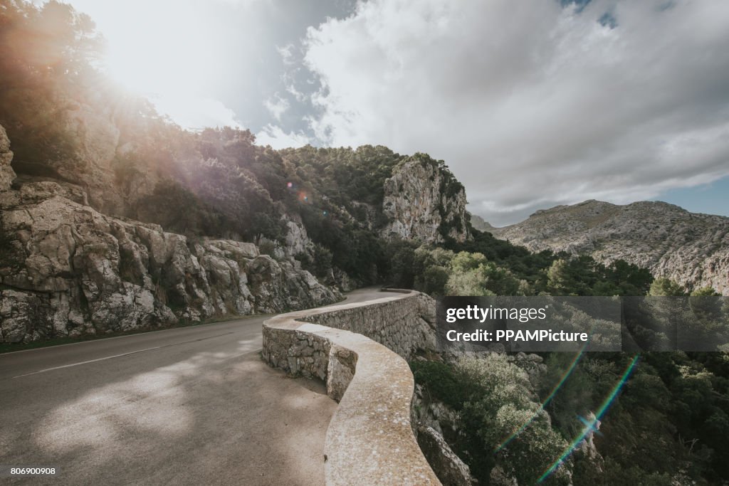 Wide Angle View Of Empty Winding Road