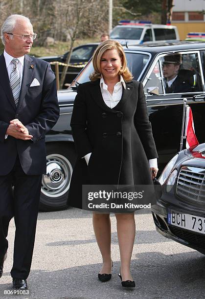 Grand Duchess Maria Teresa of Luxembourg and King Carl XVI Gustaf of Sweden,visit Tallbohovskolan, a school outside Stockholm on the second day of a...