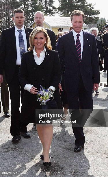 Grand Duke Henri of Luxembourg, and Grand Duchess Maria Teresa of Luxembourg visit Tallbohovskolan, a school outside Stockholm on the second day of a...