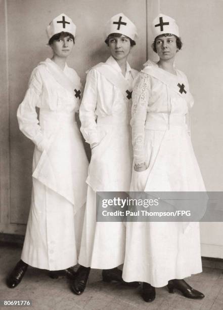 Misses Oliphant, Hoer and Bristed serve as nurses during World War I, circa 1916.