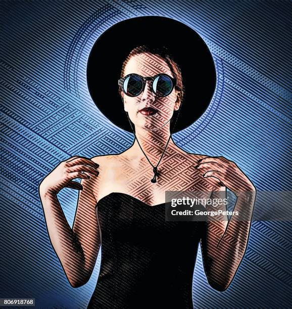 multiple exposure illustration of a glamorous woman and half tone pattern - multiple exposure portrait stock illustrations