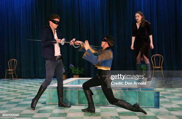 Leon Ford performs the role of Belvile, Andre de Vanny the role of Don Pedro and Elizabeth Nabben the role of Florinda during a media call for...