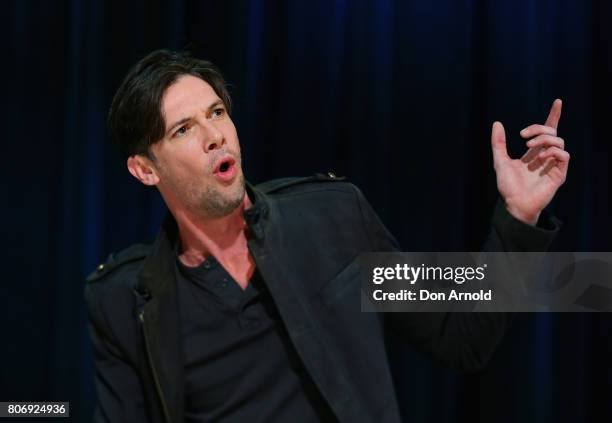 Toby Schmitz performs the role of Willmore, during a media call for Belvoir Theatre's new production 'Rover' at Belvoir Street Theatre on July 4,...